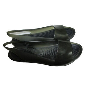 Crocs Black/Gray Isabella Jelly Slingback Shoes Peep Toe Slip On W/7